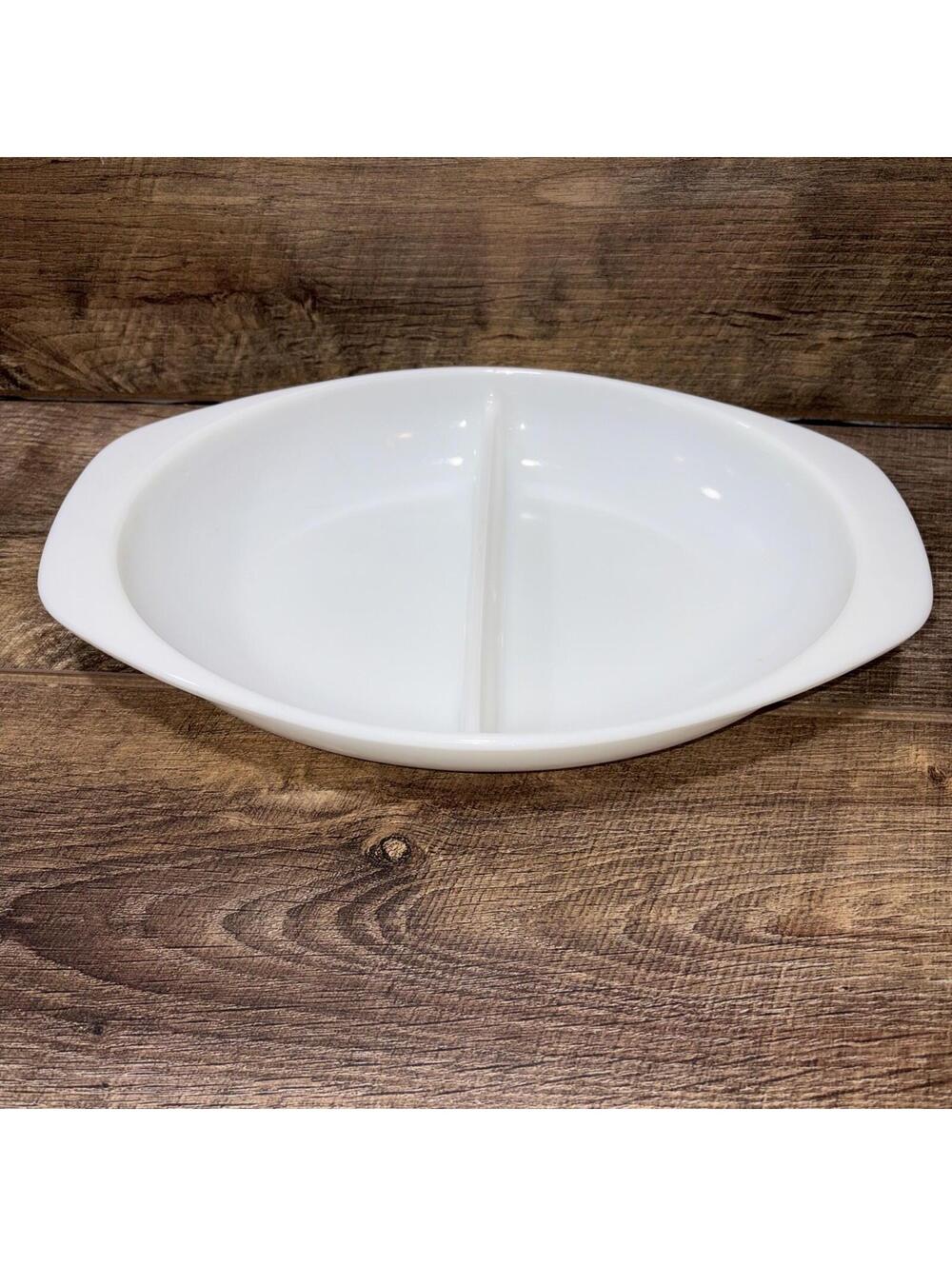 Vintage Pyrex Opal White 1063 Divided Serving Baking Dish 1-1/2 Qt.